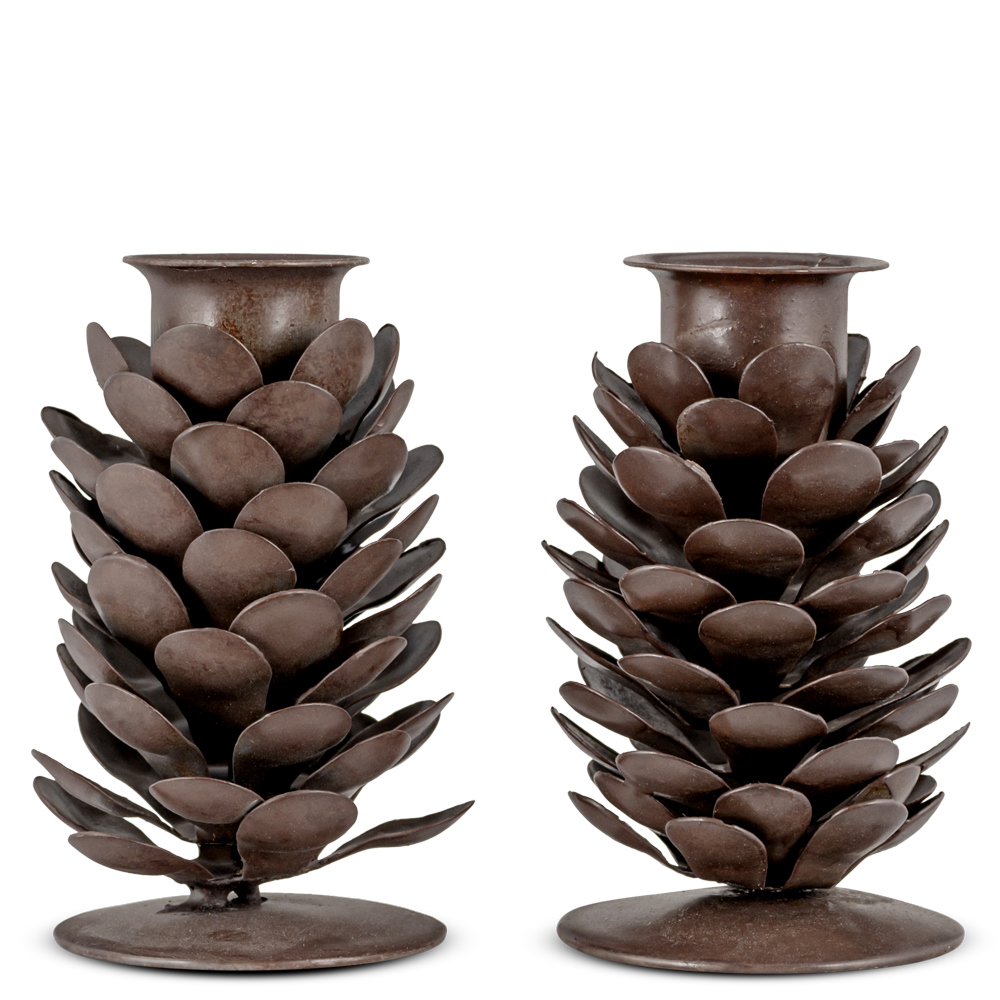 Nkuku Elagalu Pine Cone Candle Stick Rust Set of 2